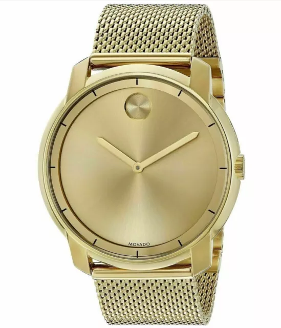 Brand New Movado Bold Men’s Gold Stainless Steel Mesh Bracelet Watch 3600373