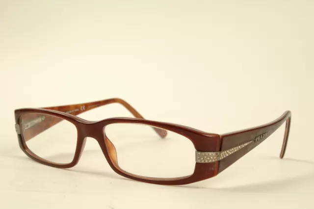 Vintage Womens Prada Square Eyeglasses Glasses Brown  original case Italy stones