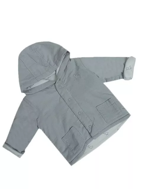 Baby Boys "Ex M&S" Grey Stud Fasten Twin Pocket Hooded Lightly Padded Jacket