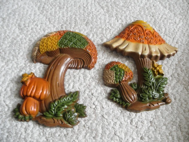 Set Of 2 Multi Colored Sexton Mushrooms 1980 Wall Hanging Art Set Of 2 Multi Colored Sexton Mushrooms 1980 Wall Hanging Art