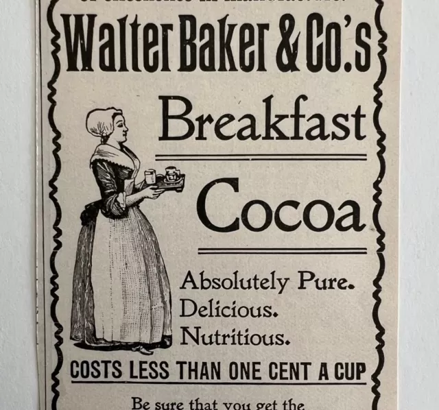 Walter Baker's Breakfast Cocoa 1897 Advertisement Victorian Hot Chocolate DWFF17