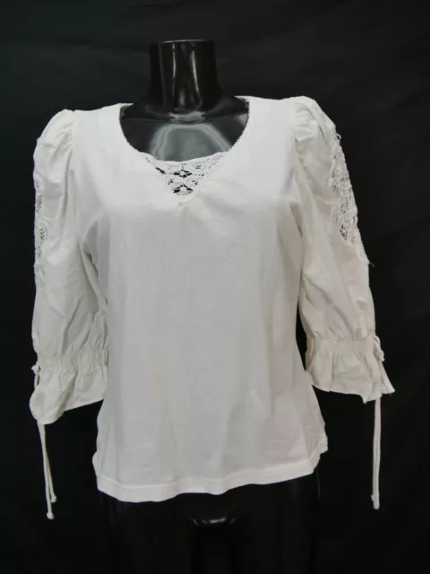 Camicia folcloristica taglia 44 bianca camicetta per dirndl country line con pizzo stretch TB8894