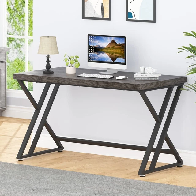 LVB Industrial Computer Desk, Rustic Wood Metal Home Office Desk