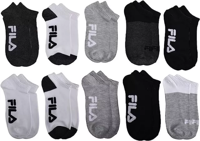 FILA Women's Socks No Show Ankle Size 6-10 White Black Gray Logo - 10 Pair 2