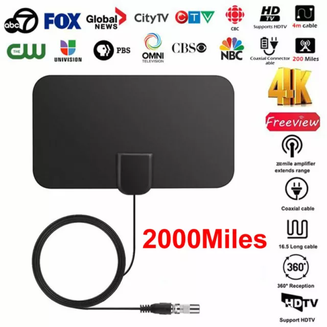 HDTV Digital TV Antenna Indoor Aerial HD Freeview Signal Thin 100 Mile UK New