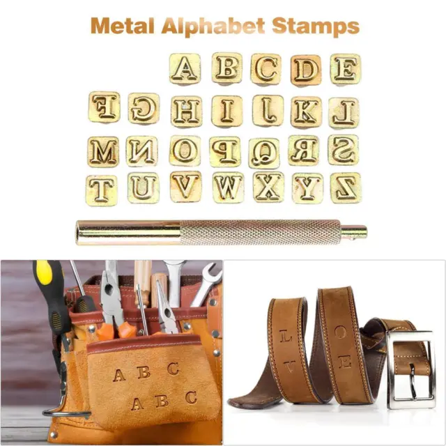 26pcs Wood Leather Punching Stamp Sets Carbon Steel Metal Alphabet Stamps