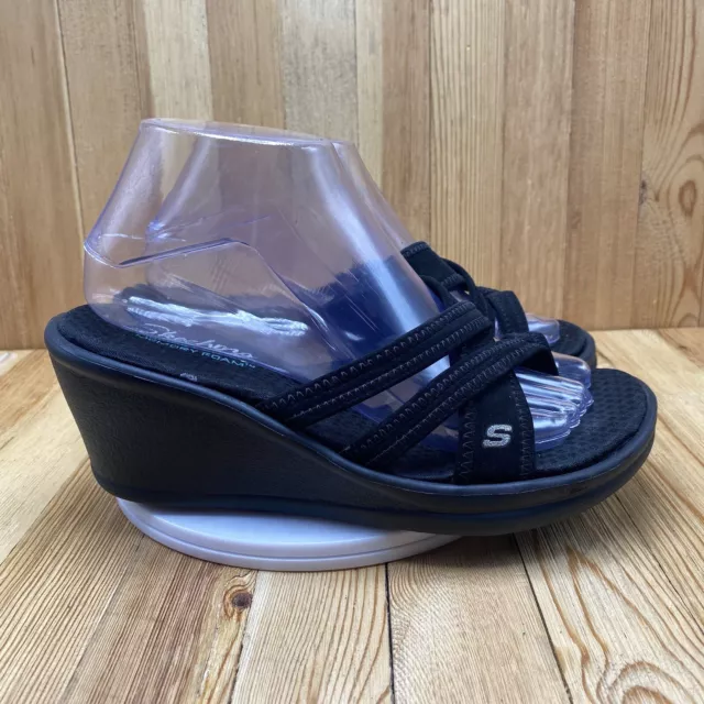 Skechers  Sandals Women Size 8 Black Heels Open Toe Comfort Spring Summer Casual