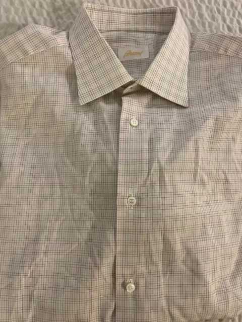 Brioni made in italy Multicolor Micro Grid Check French Cuff Shirt Size 17 $625