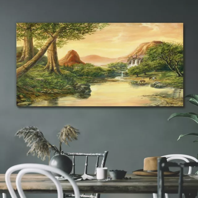 Leinwand Bild Wandbild Canvas 120x60 Malerei Fantasie Bäume Landschaft Kunst