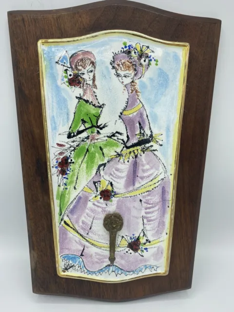 Vintage Mid Century Ceramic Tile Plaque Mounted Southern Belle 19th Century Gown