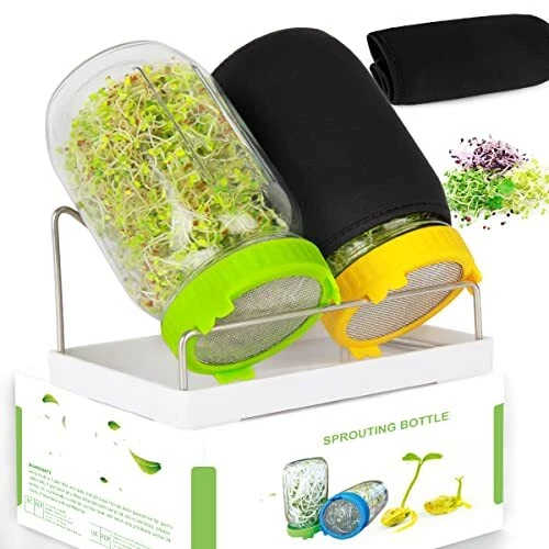 Seed Sprouting Kit, 2 Large Wide Mouth Mason Jars with Sprout Lids, Blackout ...