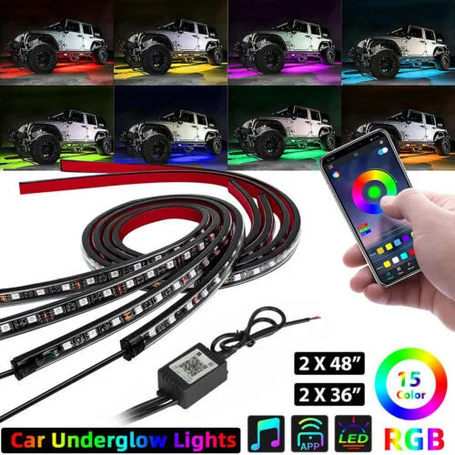 4x illuminazione sottoscocca auto RGB neon underglow atmosfera barra luminosa app LED