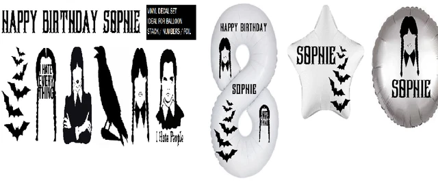 Wednesday Addams Party.decor Sticker For Birthday Balloon Personalised Name Word