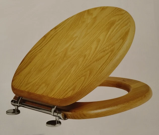 SOLID OAK TOILET Seat. Bottom Fix, Adjustable, Easy Clean. £49.99