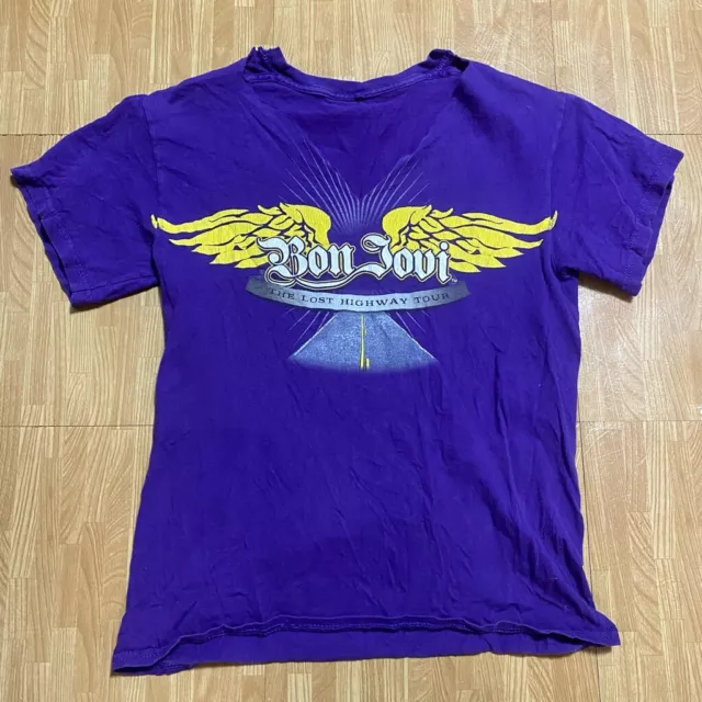 Bon Jovi Lost Highway Tour 2008 T-Shirt Size large Cut womens top purple