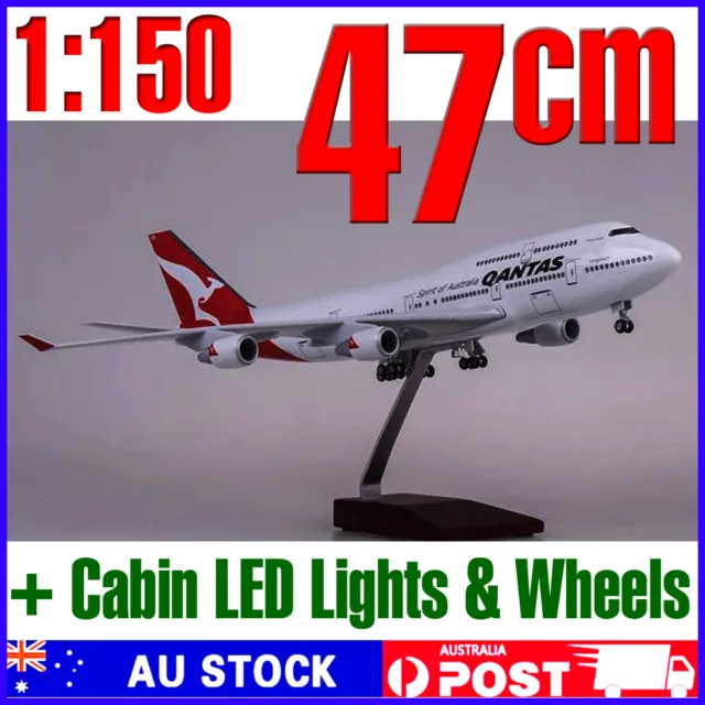 Diecast Model Planes Large Qantas 747 1:150 47cm Air Plane w/ LED Lights Wheels