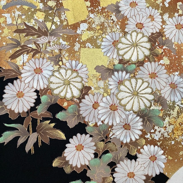 Wabisabi #E 7.5x60 LONG Embroidery Hand Painted Tomesode Black Kimono Silk ToD97 3