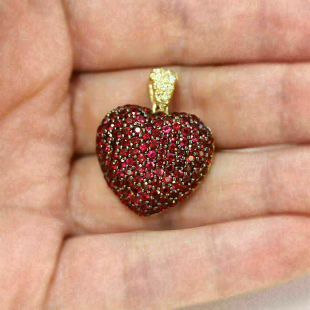 2Ct Round Garnet Diamond Heart Pendant 14K Yellow Gold Finish Free 18" Chain