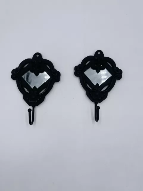 Ornate Cast Iron with mirror Wall mountain hooks. Set Of 2