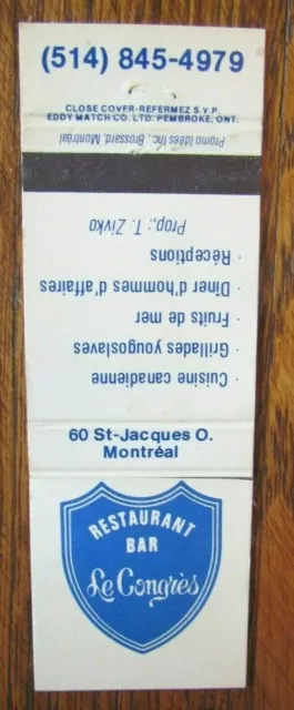 Yougoslavia Restaurant Matchbook Matchcover: Le Congres (Montreal, Quebec) -E8