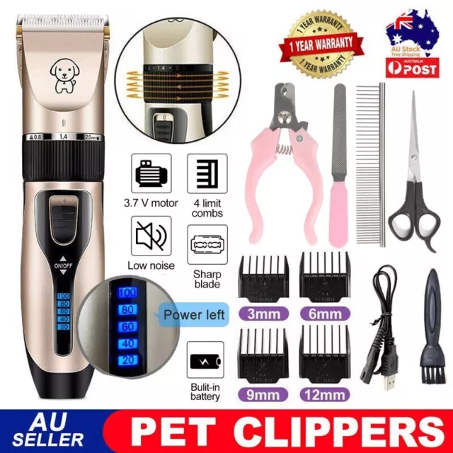 Cat Dog Pet Clippers Hair Electric Clipper Grooming Trimmer Shaver Cordless Kit