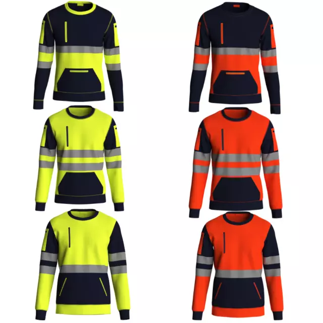 Hi Viz Vis High Visibility Crew Neck Sweatshirt Work Safety Fleece Jumper S-2XL