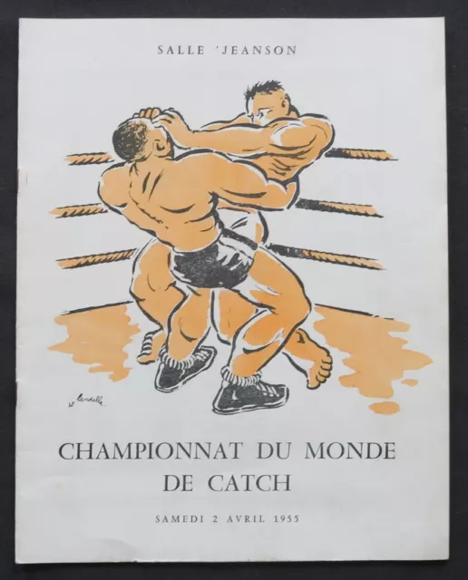 Programme CHAMPIONNAT DU MONDE DE CATCH 2 AVRIL 1955 boxe boxing camembert