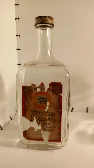 Vintage Bottle Witch Hazel Made By Hazel-Atlas Glass, Label Still there.