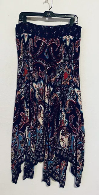 Bila Skirt Womens XL Boho Paisley Handkerchief Hem Pull On Maxi Hippie Flowy