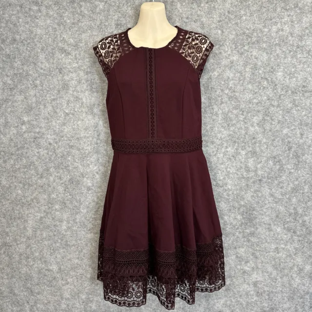 Forever New Women's classic design Maroon ponte lace fit flare dress 10/S (2041)