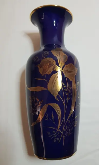 Vintage Royal Porzellan Bavarian Kpm Cobalt Blue Hand Painted Vase 10.5" Tall