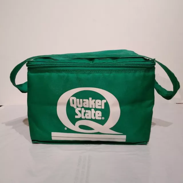 Vintage Nylon - Green White - QUAKER STATE OIL Racing Cooler, Lunch Bag