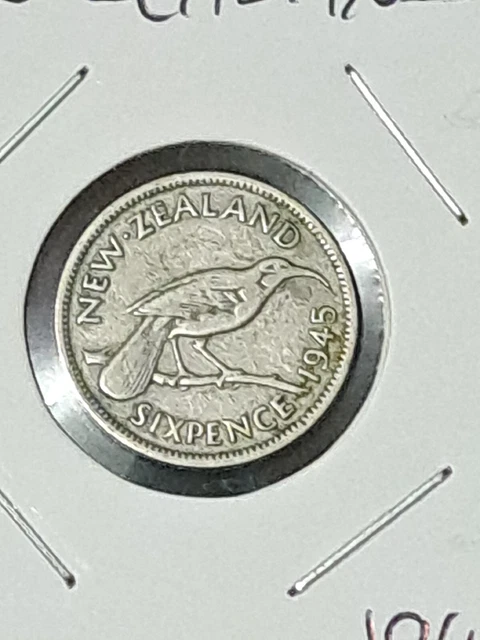 New Zealand Six Pence 6 Pence 1945 Silver Coin 03045