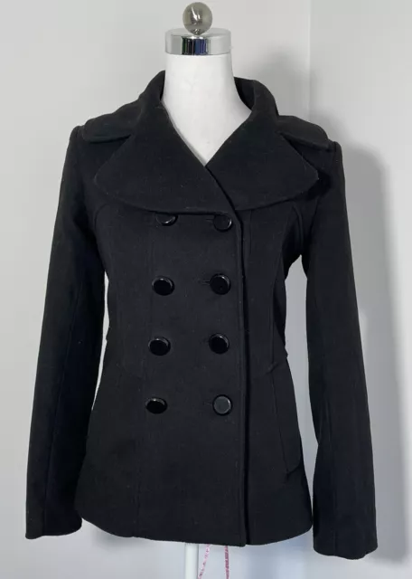 Revival Womens Black  Wool Blend Button Up Coat Jacket Size 6