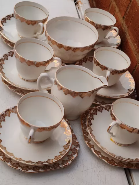 Stanley Fine Bone China, 20 Piece, Gold Lace Pattern, Sparkling, 6 Trios+, VGC