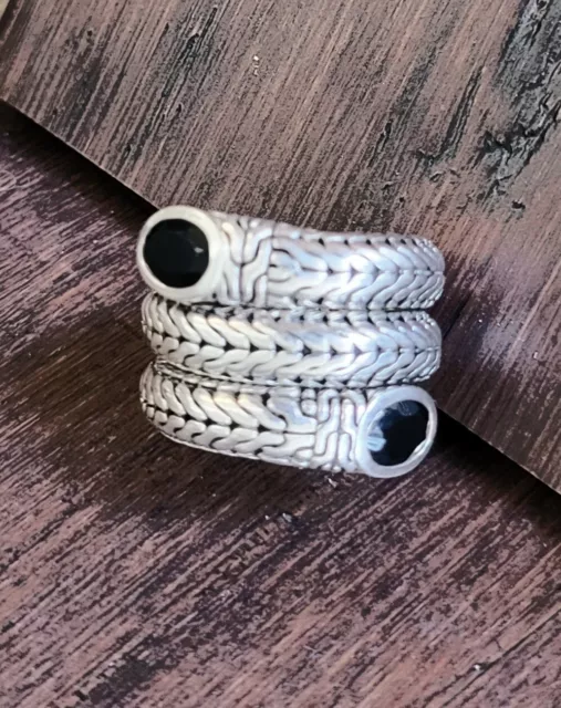 John Hardy Size 6 Black Chalcedony Cable Woven Coil Ring PRETTY!
