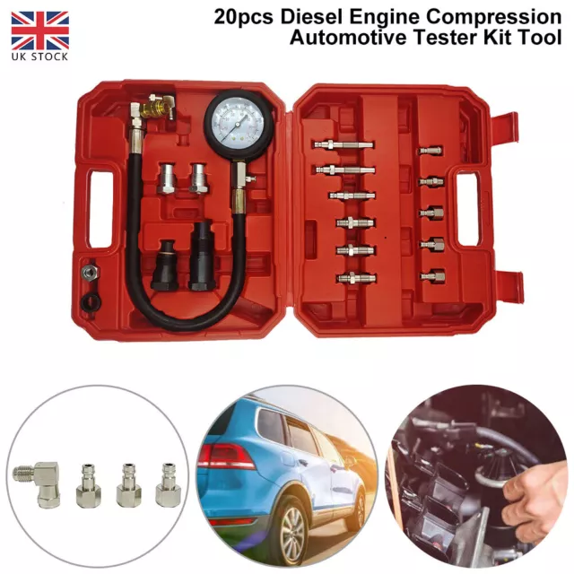 20x Diesel Engine Compression Automotive Tester Kit Tool Set 0-1000 PSI Parts