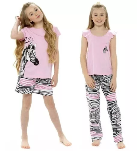 Filles Rose et Noir Design Zèbre Court Ou Long Coton Pyjama Ensemble ~7-13 Ans