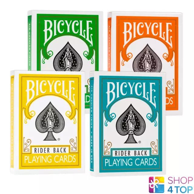 4 Bicycle Mazos Naranja Amarillo Verde Turquoise Cartas Rider Back Trucos Nuevo