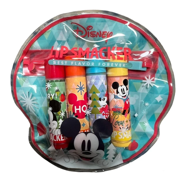 Disney Lip Smacker Lip Balms 4 Ct Different  Flavors W/ Reusable Keepsake Bag
