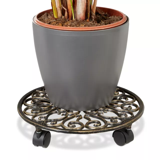 Porte-plantes à roulettes en fonte support pot de fleurs roues plateau roulettes