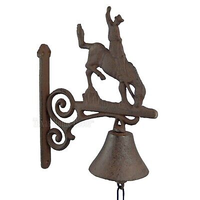 Bucking Horse Cowboy Dinner Bell Cast Iron Wall Mounted Antique Style Rustic