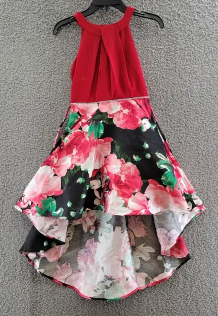 SPEECHLESS Floral Halter Neck Hi-Low Dress Big Girls 14 Red Multi Button Zip