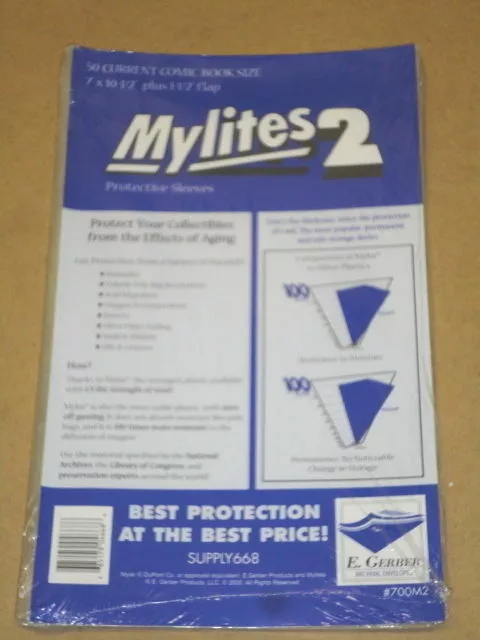 CURRENT E Gerber 50 *MYLITES 2 COMIC MYLAR FACTORY SEALED (7" x 10-1/2") 700M2