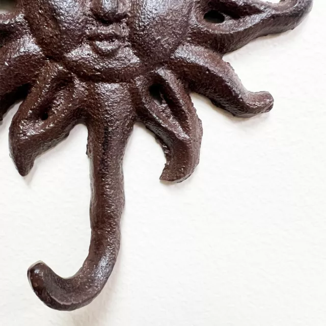Cast Iron Sun Face Shining Coat Hat Towel Bath Garden Shed Wall Hook Home Decor 4