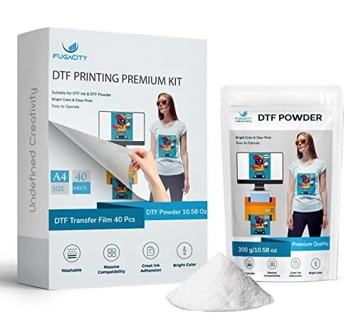 FugaCity DTF Transfer Film 40 Sheets + DTF Powder 300g Kit for DTF DTG Sublim...