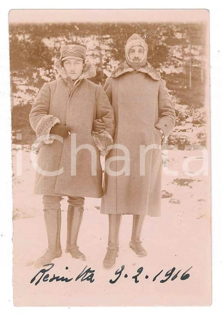 1916 WW1 RESIUTTA (UD) Ufficiali di artiglieria in divisa invernale *Foto 6x9 cm