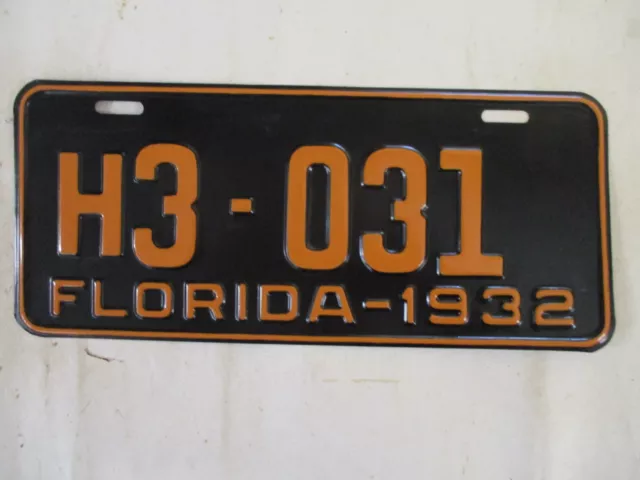 1932  Florida   License Plate Tag CLEAR BRILLIANT YOM CHEVY FORD DEUCE