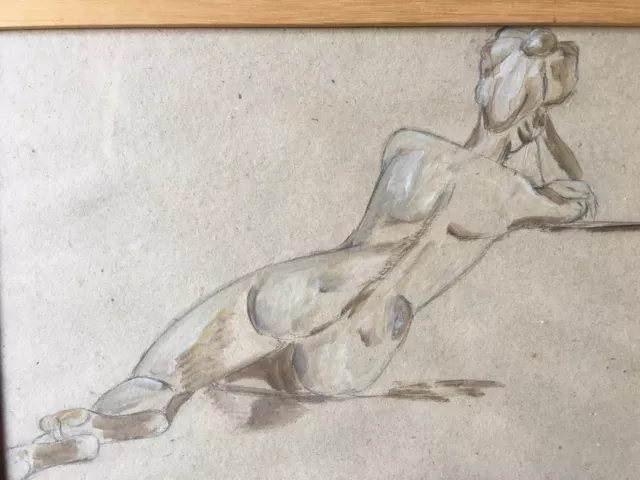 Cuadro Dibujo Realzado Para Acuarela De Desnudo Femenino Firmado A Espalda Fecha 2