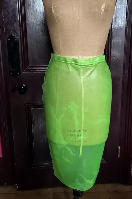 Ectomorph Lime Green Semi Transparent Latex Pencil Skirt rubber Size UK 14